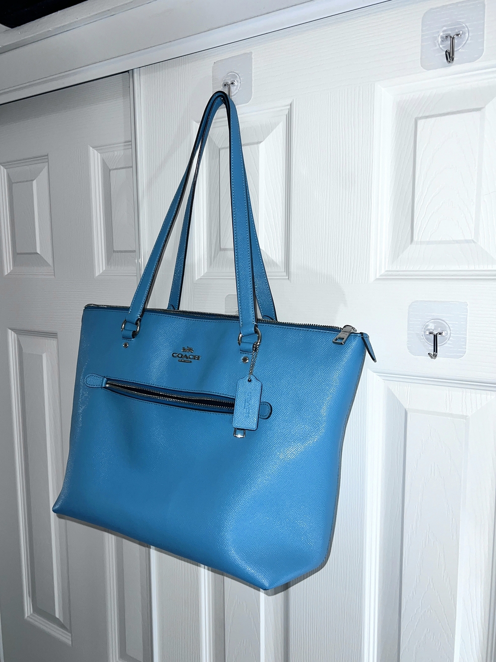 Coach Vivid Racer Blue Crossgrain Leather Gallery Tote Bag